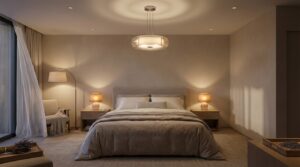 Elegant bedroom lighting creates a calm, sophisticated retreat with layered ambient glow.